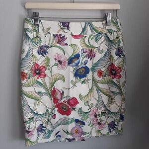 Ann Taylor Floral Midi Skirt Women's 4P Small Petite